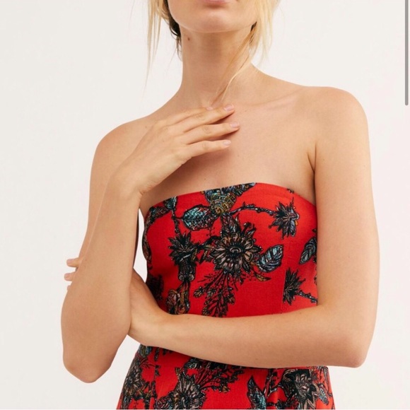 New FREE PEOPLE Mila Strapless Maxi Dress Floral Zebra Red Motif Flowy Boho NWT - Picture 4 of 16